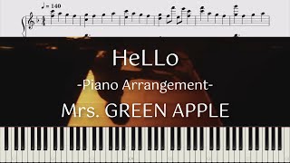 HeLLo  Mrs GREEN APPLE ピアノアレンジ  楽譜 [upl. by Stephanus]