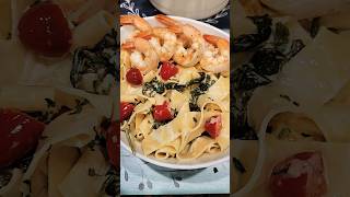 Quick and Easy Creamy Garlic Lemon Pasta with Pappardelle Noodles and Shrimp Amazing [upl. by Aihsenat]