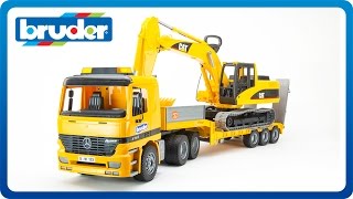 Bruder  00932 CAT Excavator w MB Low Loader Truck [upl. by Falk]