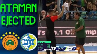 Ergin Ataman first ejection 202425  Panathinaikos  Maccabi [upl. by Eiramanad]