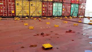 How container lashing being done on container ship [upl. by Wesla641]