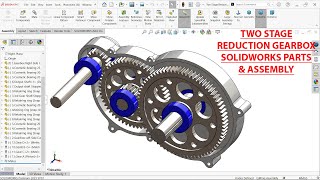 Two Stage Reducer Gearbox Parts and Assembly in SolidWorks [upl. by Arihk]