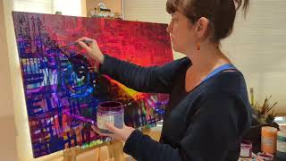 part 2  Making a colorful abstract acrylic painting  Eva Salyer Art is live [upl. by Ettevroc]