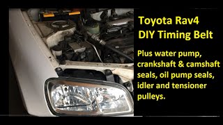 1996  2000 Toyota Rav4 DIY Replace Timing Belt Water Pump Front Seals Oil Seals Pulleys [upl. by Samford]