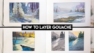 Gouache Landscape Tutorial ✶ How to layer gouache  Color Master Studies [upl. by Hanover]