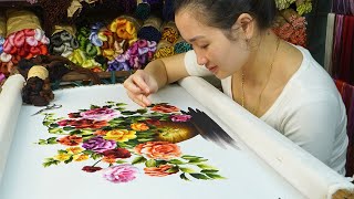 Hand Embroidery Art  Step by Step Design and Embroidery Colorful Wild Rose Flower [upl. by Kain93]