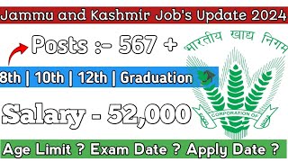 Jampk FCI Recruitment 2024  jampk Jobs updates 2024  FCI Recruitment 2024  567 vacancy outs [upl. by Ing]