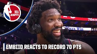 WILT NEVER DID THIS 🤣 Joel Embiid on HISTORIC 70 PTS 18 REB night  NBA on ESPN [upl. by Sacksen]