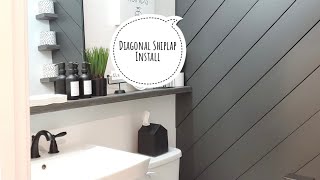 Diagonal Shiplap Bathroom Accent Wall Install [upl. by Novyert]