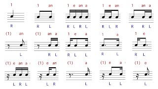 Common rhythms with counting and sticking for drums 🥁🎵 [upl. by Eyllek]