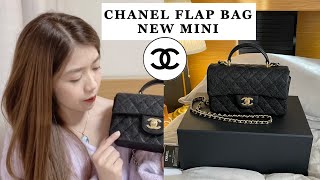 UNBOXING CHANEL MINI FLAP BAG WITH TOP HANDLE  What fits inside [upl. by Ellehcirt]