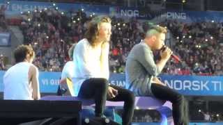 One Direction  DFWYB Harry talking Shh amp Jack Robinson Little Things  Oslo 190615 [upl. by Dnomad]