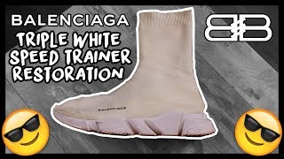 2017 BALENCIAGA TRIPLE WHITE SPEED TRAINER HIGH RESTORATION [upl. by Hitt]