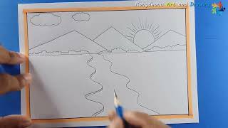 Scenery drawing pencil  Mountain Scenery [upl. by Rebme]