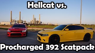 My 630whp Procharged Scatpack vs 680whp Hellcat to 150 [upl. by Nicoli]