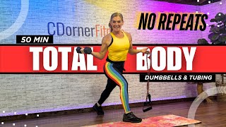 NO REPEAT  FullBody Sculpt 50Minute Workout with Dumbbells and Bands [upl. by Anilok]