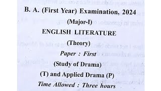 Study of drama  Major 1  Question Paper  BA  First Year  2024  RDVV  English literature rdvv [upl. by Tewfik]