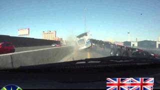 Flatbed Truck Jackknifing Accident Caught on Dashcam in Las Vegas [upl. by Harwill]