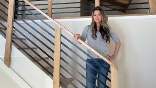 DIY Staircase Railing  Horizontal Metal and Wood for Modern Farmhouse Style [upl. by Anigue828]