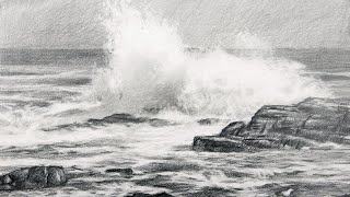 Pencil drawing seascape  Ocean Waves [upl. by Atin]