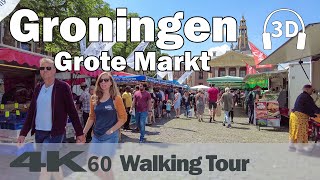 Groningen ☀️  Market Grote Markt Martinitoren  Netherlands  4K60 Walking Tour  Binaural Audio [upl. by Mackie]