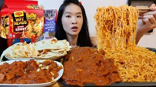 Indian Curry Chicken amp Maggi Hot Heads Spicy Noodles Paneer Karahi amp Naan  Mukbang w Asmr Eating [upl. by Montano]