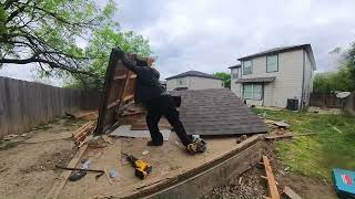 Tearing down and removing a storage shed by Final Destination Junk Removal [upl. by Eecart]