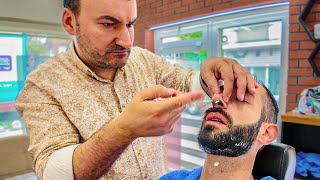 Turkish Master Barber Energy 110 – ShaveWaxMassageNeck Crack ASMR  Istanbul 🇹🇷 [upl. by Buseck]