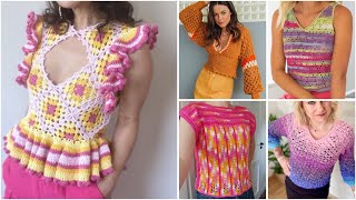 Beautiful crochet cotton thread fancy topcrochet colourful designer top designs crochetcroptop [upl. by Bullard663]