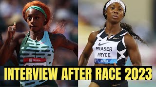 Watch Sha’carri Richardson AND Shelly Ann Fraser Pryce Interview after Race  National Trials 2023 [upl. by Irovi]