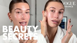 Hailey Biebers skincare routine for a super glowy complexion  Vogue France [upl. by Budwig]