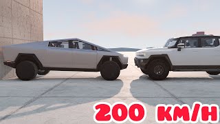 Tesla Cybertruck vs GMC Hummer EV 💥 200 kmh 💥 BeamNGdrive CRASH test [upl. by Olwena599]