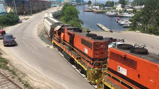 GoderichExeter Railway Train 581 At Goderich Ontario Harbor Shoving Empty Hoppers To Salt Mine GEXR [upl. by Syah307]