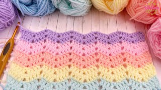 EASY Crochet Blanket  Mini Ripple  Chevron Stitch 🌸 One Row Repeat Pattern [upl. by Yaeger]