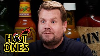 James Corden Experiences Mouth Karma While Eating Spicy Wings  Hot Ones [upl. by Furr]