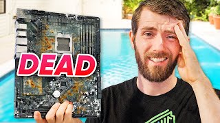 My pool leaked and killed my computer  Whole Server Room Pool Watercooling Part 4 [upl. by Marybella]