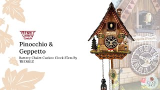 Pinocchio amp Geppetto Battery Chalet Cuckoo Clock 25cm By Trenkle [upl. by Akeimat]