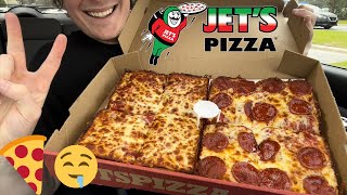 FIRST TIME JET’S PIZZA EATING SHOW  deep dish pizza 🍕😋 [upl. by Ambrogino]