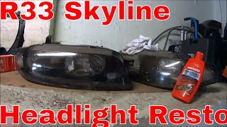 Nissan Skyline R33 GTST Build  Cleaning Headlights  Headlight Restoration [upl. by Jarrad]