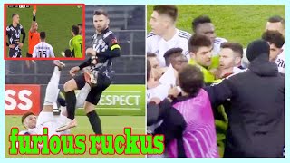 Alex OxladeChamberlain gets straight red for sparking huge Europa Conference League brawl [upl. by Savanna]