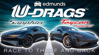 UDrags Race Lucid Air Sapphire vs Porsche Taycan Turbo GT  Quarter Mile Handling amp More [upl. by Annia85]