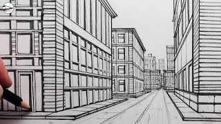 How to Draw a City Street using OnePoint Perspective [upl. by Partridge753]