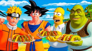 EL CONCURSO DE GLOTONES GOKU VS NARUTO VS SHREK VS HOMERO SIMPSON [upl. by Yanal892]