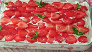 Come preparare 🍓 il TIRAMISÙ ALLE FRAGOLE 🍓 Ricetta Facile e gustosa Senza Uova in 5 minuti [upl. by Vijar]