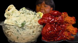 ASMR CHICKEN WINGS amp ALFREDO CREAMY PASTA MUKBANG NO Talking Slurpy Sticky Eating Sounds [upl. by Ettevi547]