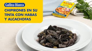 ¡Deliciosa receta de chipirones en su tinta con habas y alcachofas 🌊💖  Gallina Blanca [upl. by Nolyad]