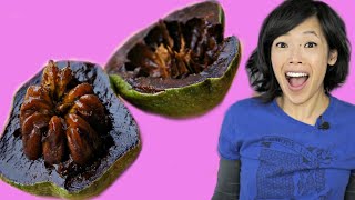 BLACK SAPOTE  chocolate pudding fruit  TASTE TEST  FRUITY FRUITS [upl. by Braswell254]