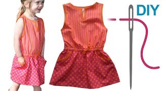 Kleid nähen für Anfänger – DIY Kinderkleid mit Taschen „Mara“ [upl. by Nojel]