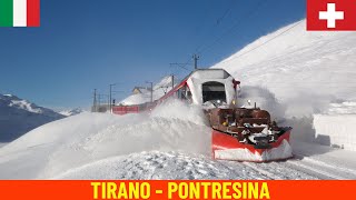 Winter Cab Ride Tirano  Pontresina Rhaetian Railway Bernina railway line  Switzerland Italy 4K [upl. by Veron]