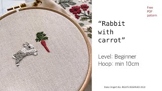 Simple embroidery of a rabbit and a carrot for a Tshirt free pattern [upl. by Mackenie]